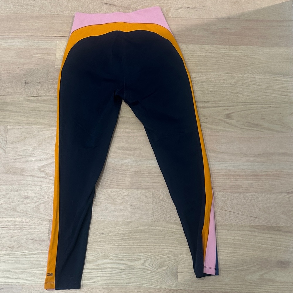 Splits59 Black Leggings with Pink, Navy & Orange Side Stripes - Picture 5 of 5